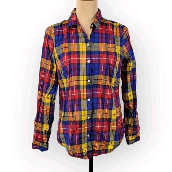 Old Navy Classic Multicolored Plaid Button Up Shirt Medium Boho Western Country - Picture 1 of 8